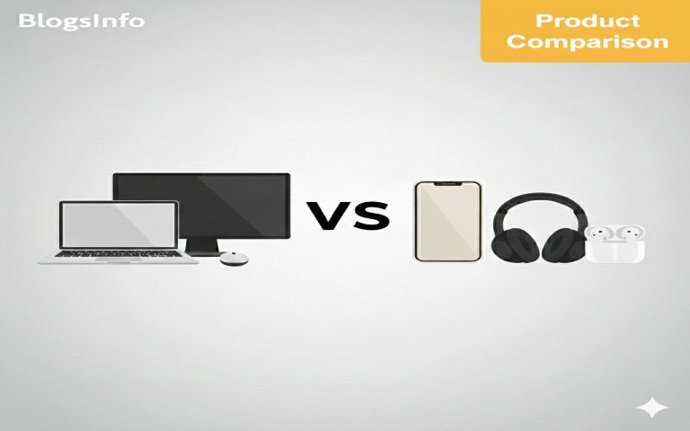Side by side digital gadgets comparison