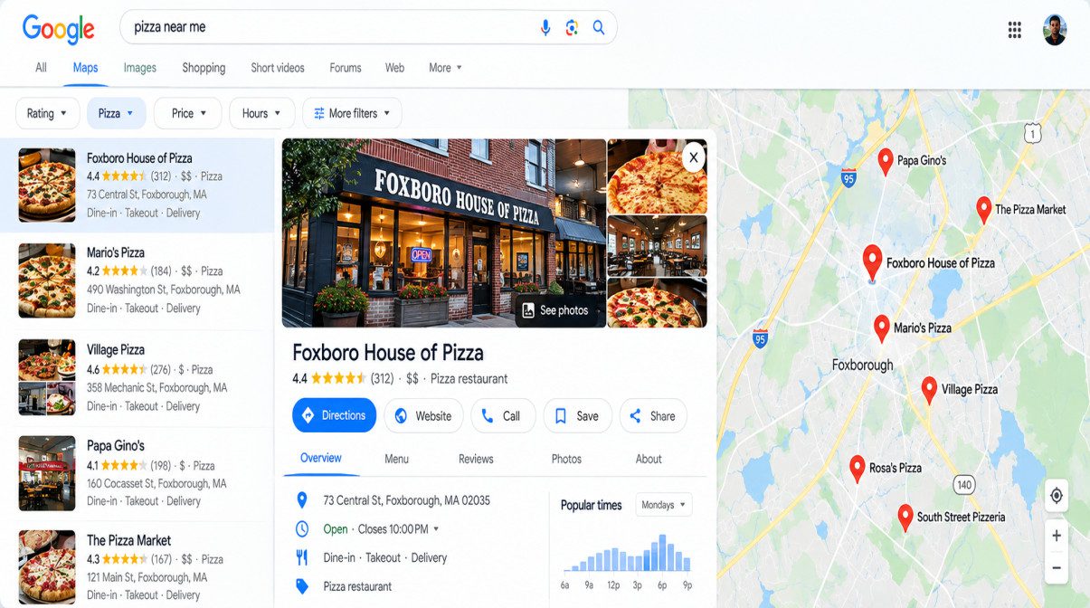 Google Business Profile setup for local SEO on a business management screen